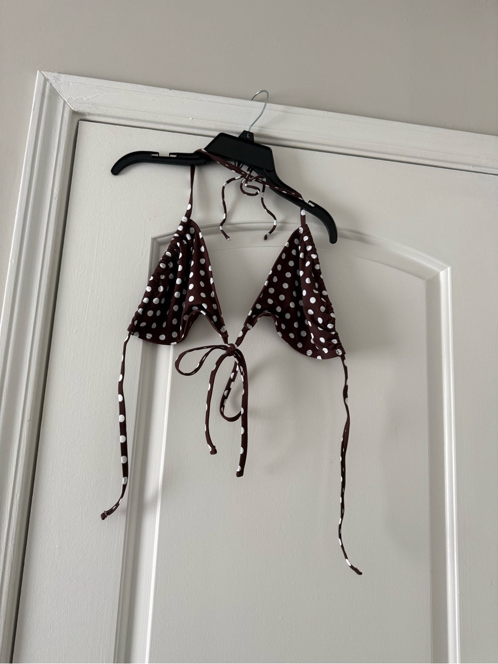 Polka Dot Tie-Front Triangle Camisole - Brown